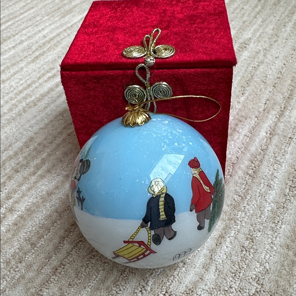 Li Bien Eglomise Ornament 1999 Children Snowman Sled Inside Hand Painted - Picture 6 of 16